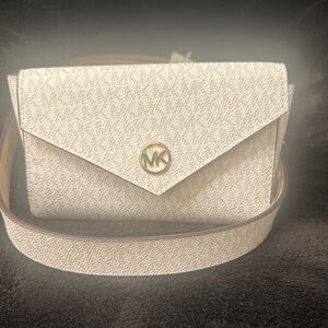 Michael Kors White/Gray Belt Bag with Gold Logo